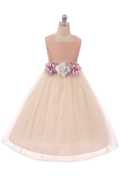 Vintage Rose Poly Silk Tulle Girls Dress