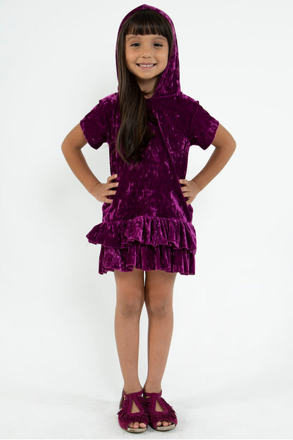 Dress - Velvet Hoodie Ruffle Girls Dress