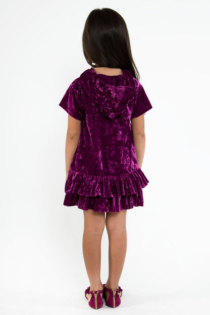 Dress - Velvet Hoodie Ruffle Girls Dress