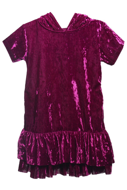 Dress - Velvet Hoodie Ruffle Girls Dress