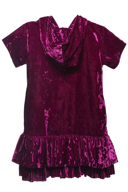 Dress - Velvet Hoodie Ruffle Girls Dress