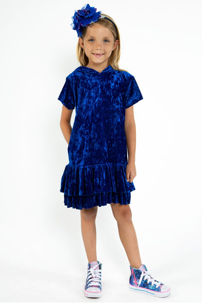 Dress - Velvet Hoodie Ruffle Girls Dress