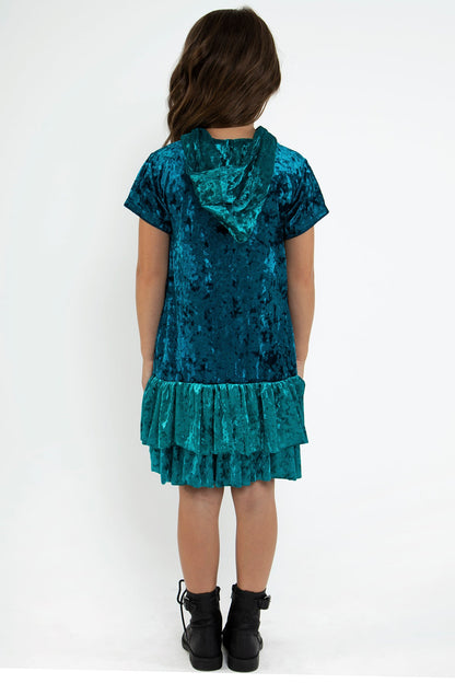 Dress - Velvet Hoodie Ruffle Girls Dress