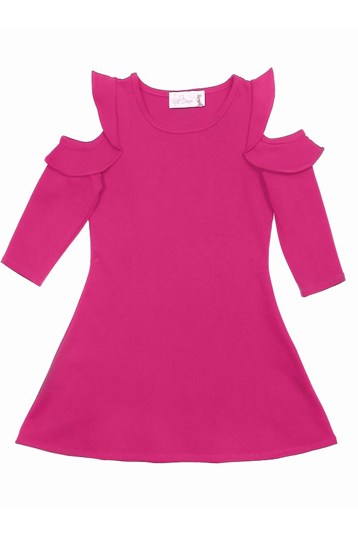 Cold Shoulder Ruffle Girls Dress 4 / Fuchsia Cold Shoulder Ruffle Girls Dress 4 / Fuchsia