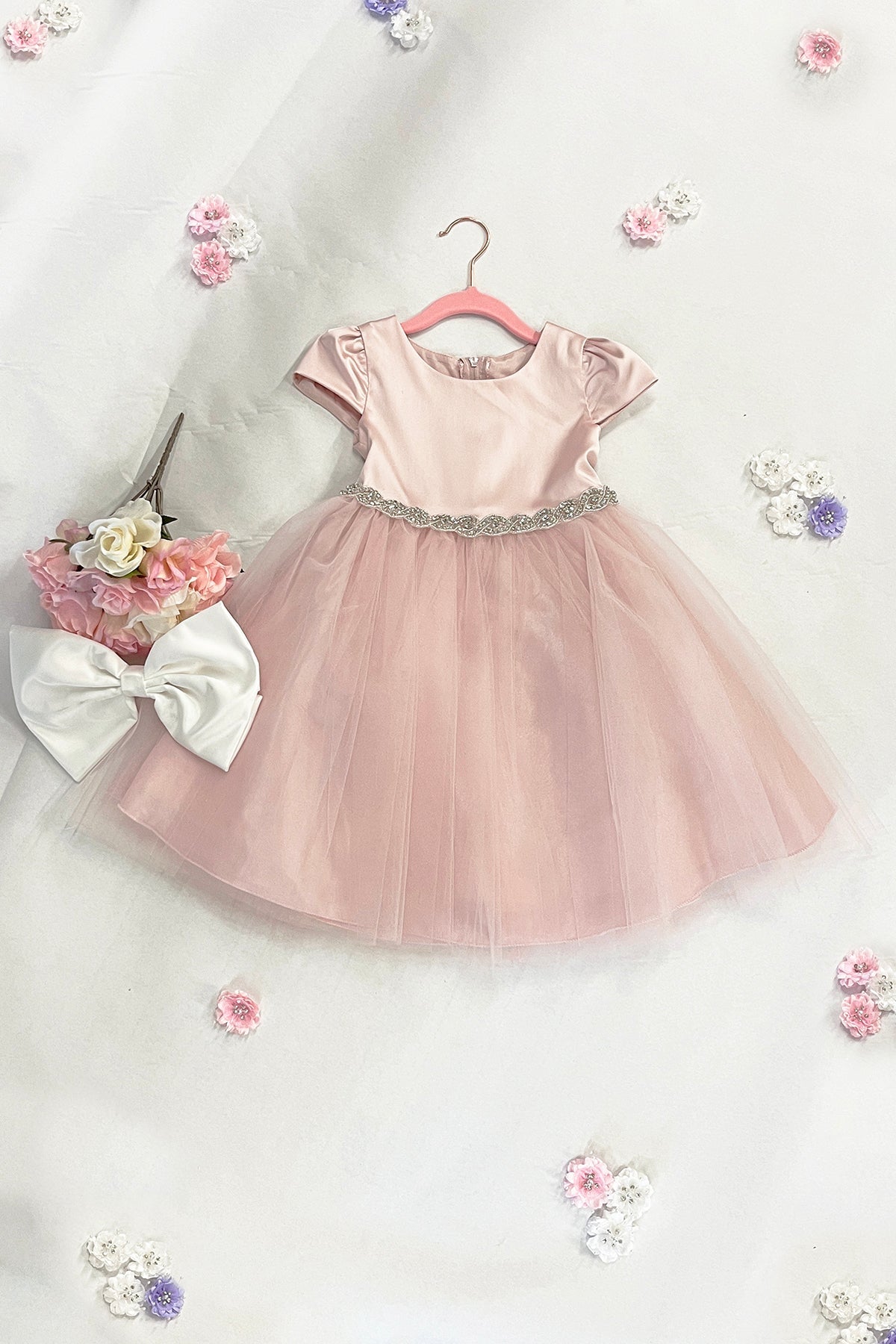 Dress - Capped Sleeve Satin & Tulle Girls Dress With Plus Sizes