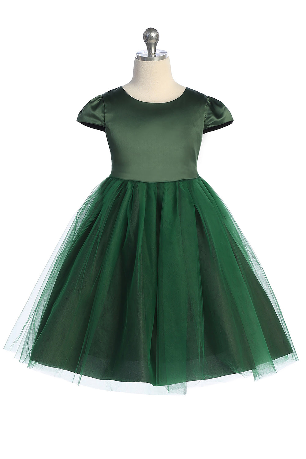 Capped Sleeve Satin & Tulle Girls Dress