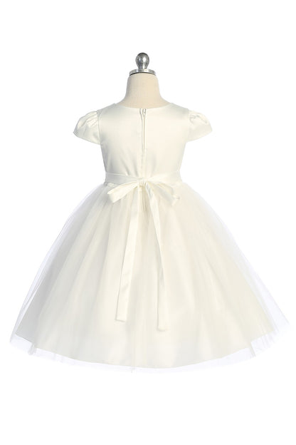 Capped Sleeve Satin & Tulle Girls Dress