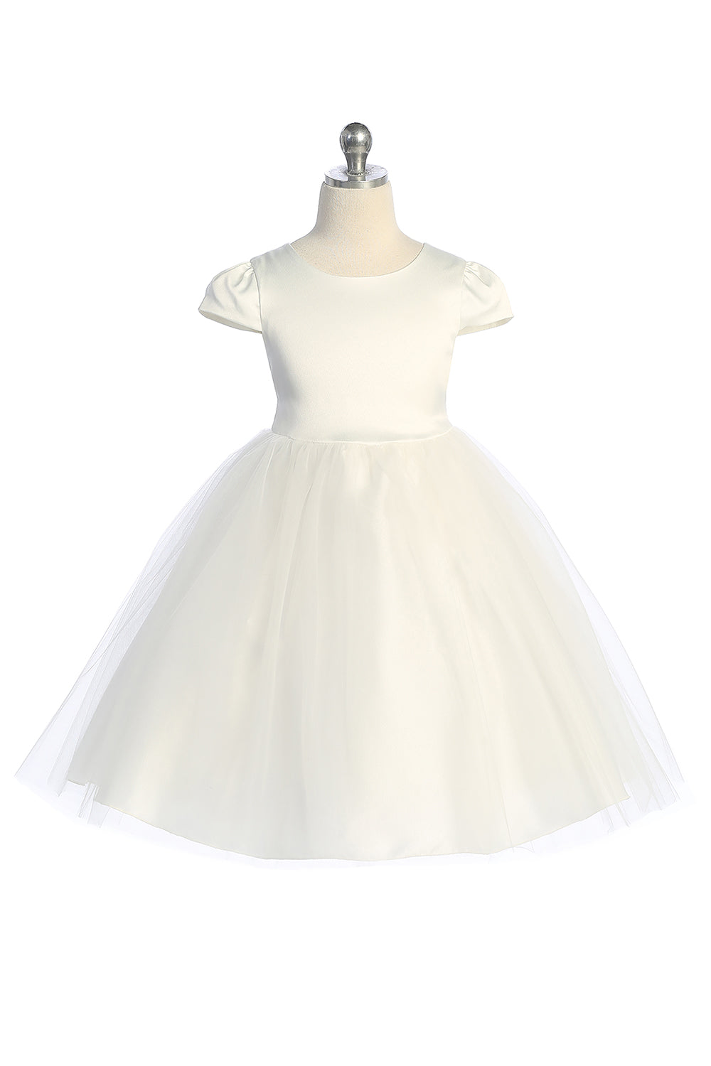 Capped Sleeve Satin & Tulle Girls Dress