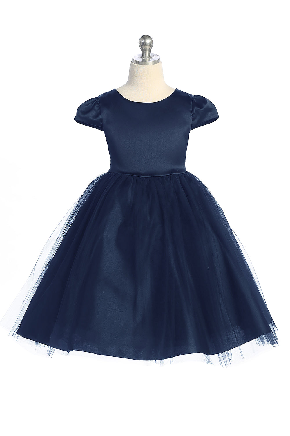 Capped Sleeve Satin & Tulle Girls Dress