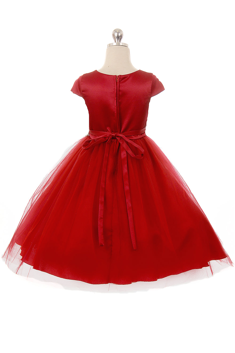 Capped Sleeve Satin & Tulle Girls Dress