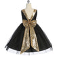 Gold Sequins V Back & Bow Girls Dress