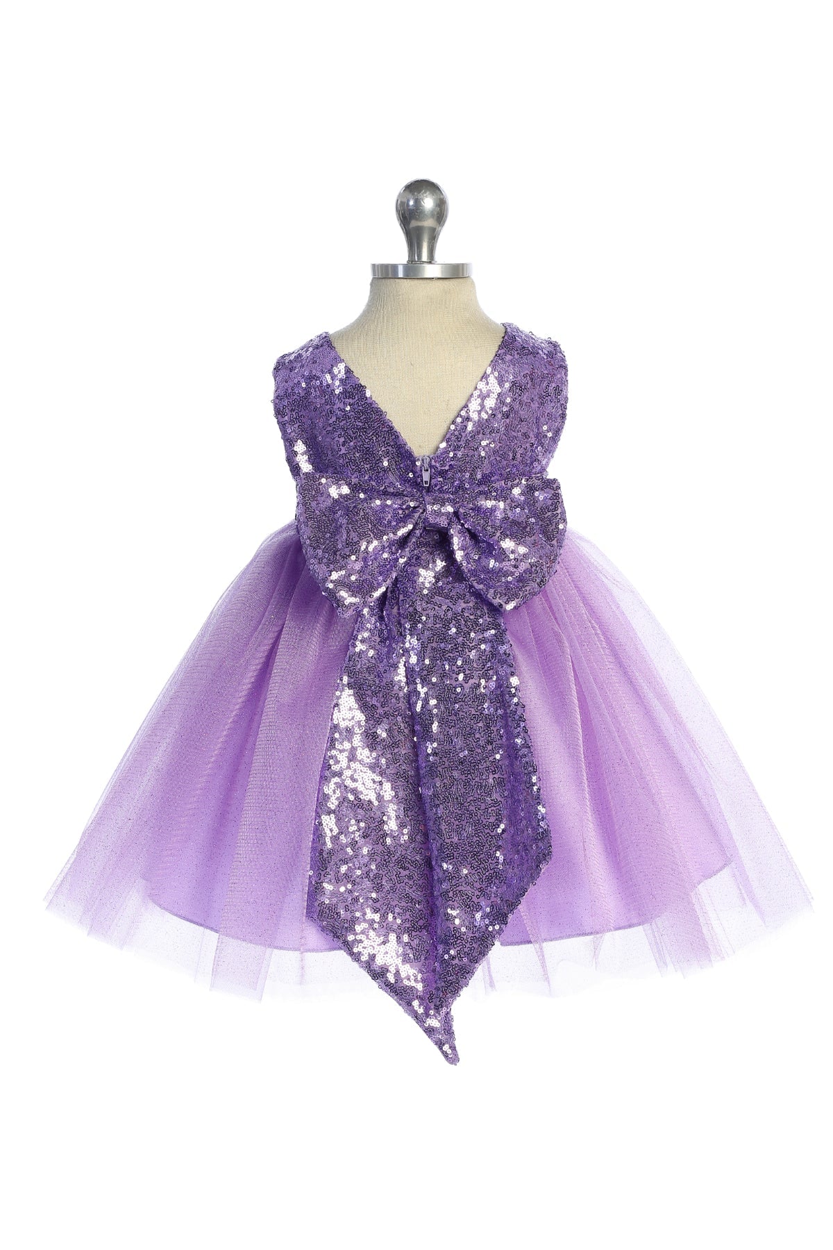 Babyhug Woven Cap Sleeves Glitter Mesh Dress With Bow Applique Sequins & Frill Detailing -  Lavender main image 1