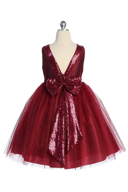 Matching Sequins V Back & Bow Plus Size Girls Dress