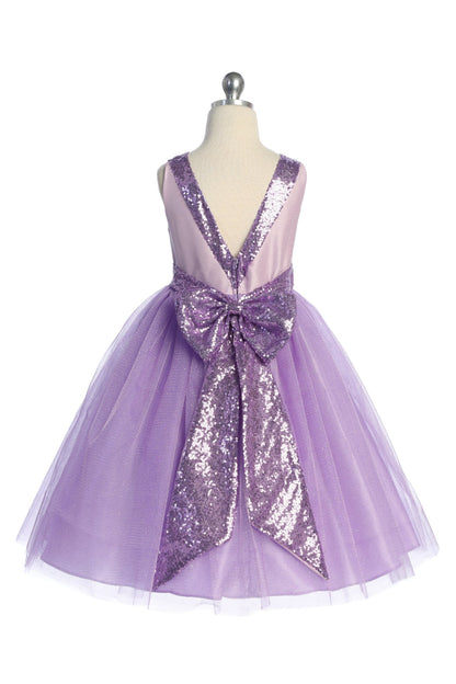 Matching Sequins V Back & Bow Plus Size Girls Dress