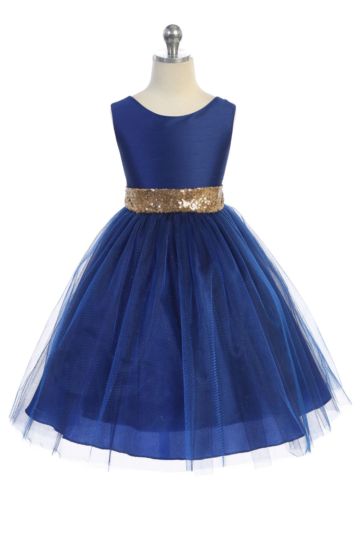 Gold Sequins V Back & Bow Girls Dress 10 / Royal Blue Gold Sequins V Back & Bow Girls Dress 10 / Royal Blue