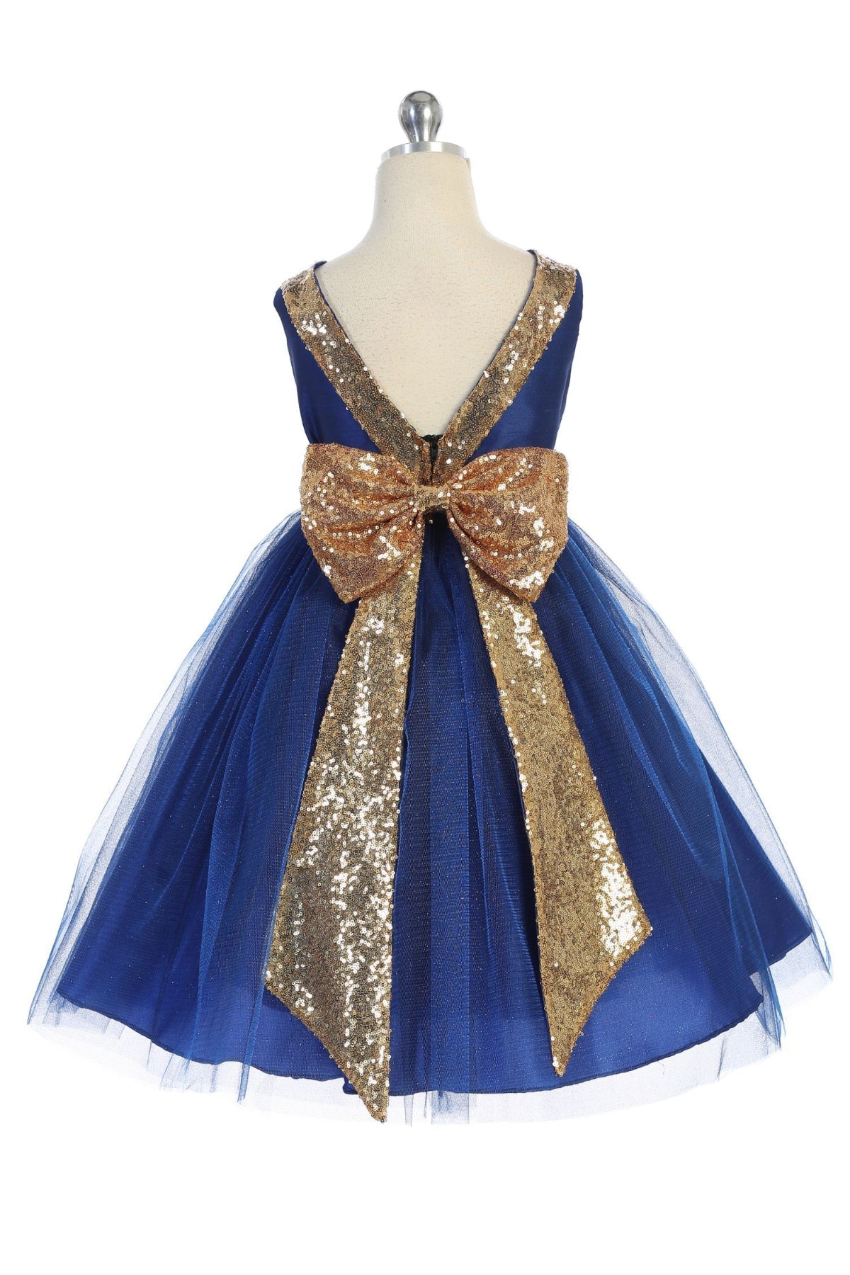 Gold Sequins V Back & Bow Plus Size Girls Dress 16.5 / Green Gold Sequins V Back & Bow Plus Size Girls Dress 16.5 / Green