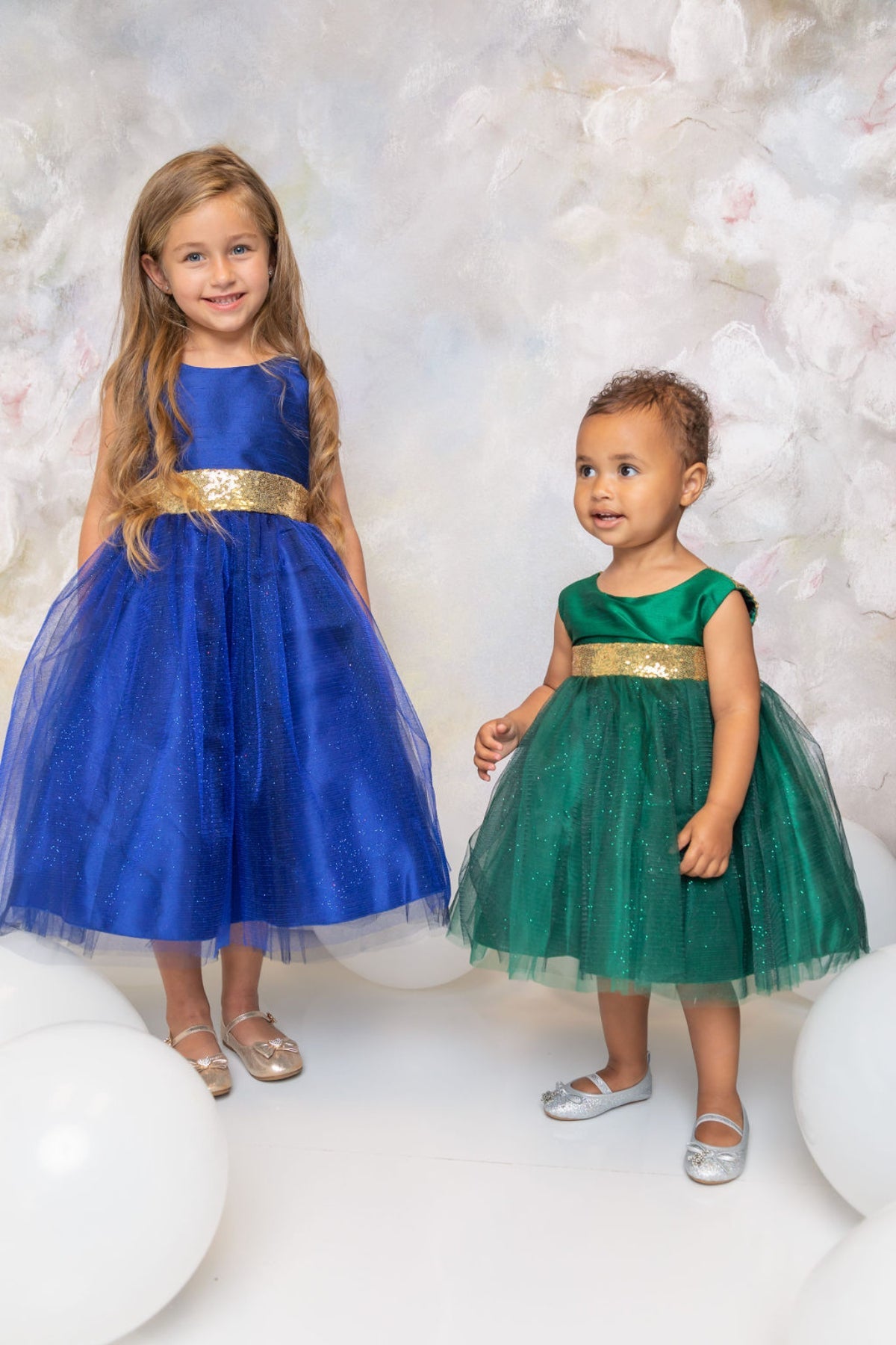 Gold Sequins V Back & Bow Baby Dress S-6M / Royal Blue Gold Sequins V Back & Bow Baby Dress S-6M / Royal Blue