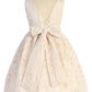 All Lace Girls Dress with V Back & Bow and Thick Pearl Trim