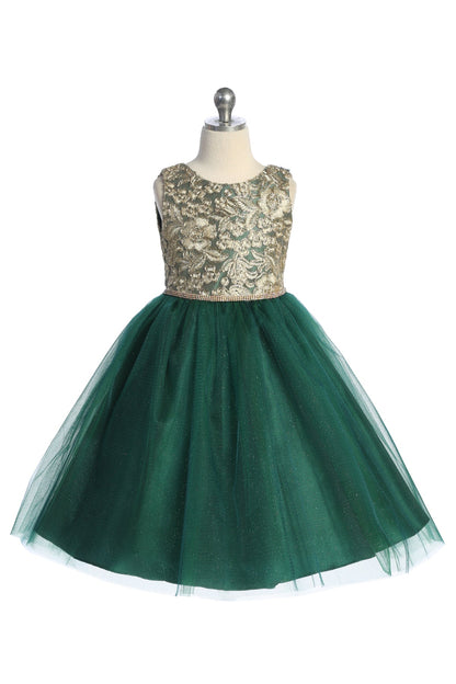 Gold Embroidered Lace V Back & Bow Plus Size Girls Dress Kid's Dream Gold Embroidered Lace V Back & Bow Plus Size Girls Dress Kid's Dream