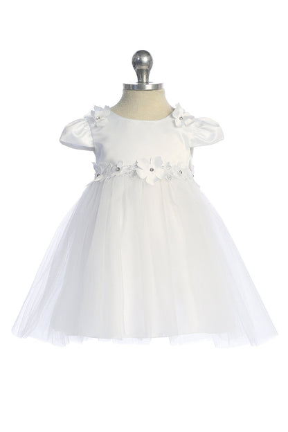 Dress - Capped Sleeve Satin & Tulle Baby Dress With Floral Trim