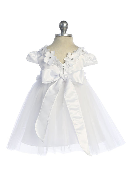 Dress - Capped Sleeve Satin & Tulle Baby Dress With Floral Trim