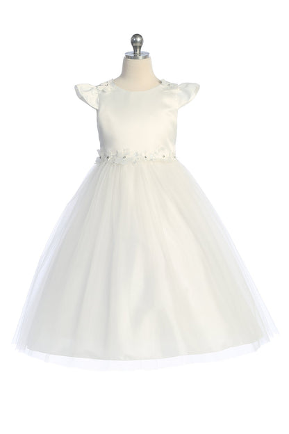 Dress - Capped Sleeve Satin & Tulle Girls Plus Size Dress With Floral Trim