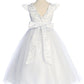Dress - Capped Sleeve Satin & Tulle Girls Plus Size Dress With Floral Trim