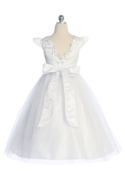 Dress - Capped Sleeve Satin & Tulle Girls Plus Size Dress With Floral Trim