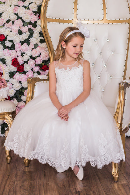 Dress - Lace Applique Illusion Bateau Girls Dress With Plus Sizes