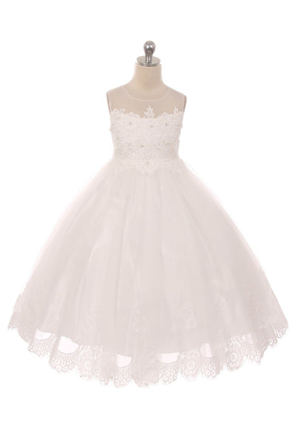 Dress - Lace Applique Illusion Bateau Girls Dress With Plus Sizes