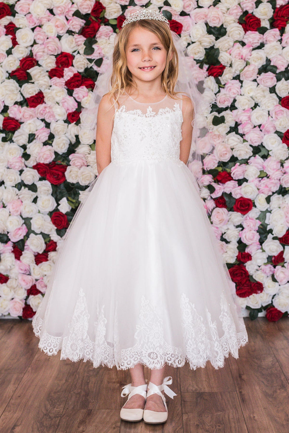 Lace Applique Illusion Bateau Flower Girl Dress by AS7007 Kids Dream - Girl Formal Dresses