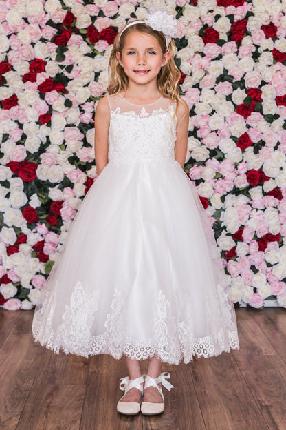 Dress - Lace Applique Illusion Bateau Girls Dress With Plus Sizes