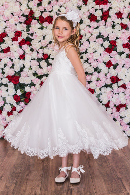 Dress - Lace Applique Illusion Bateau Girls Dress With Plus Sizes