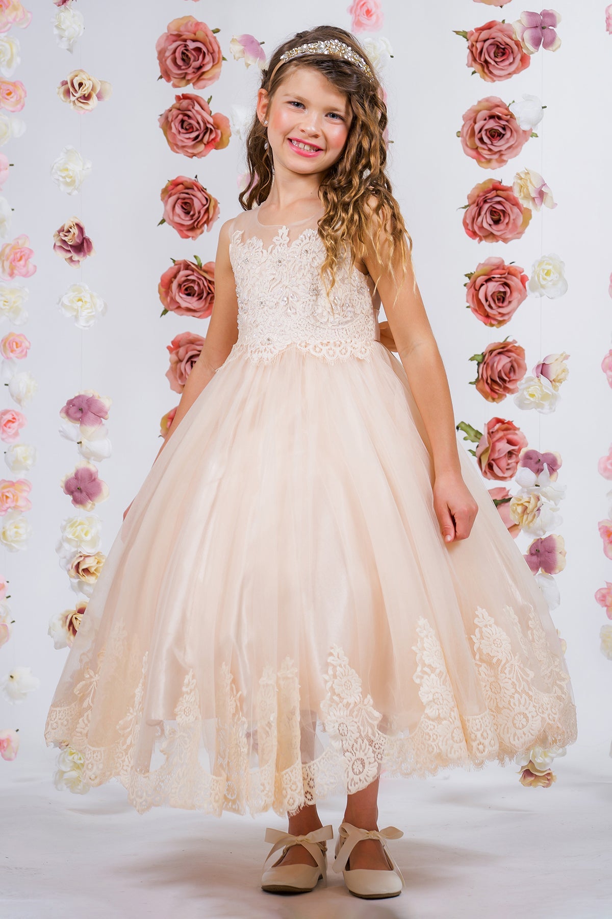Vintage Rose Lace Appliqu Illusion Bateau Girls Dress with Plus Sizes 8 / Vintage Rose Vintage Rose Lace Appliqu Illusion Bateau Girls Dress with Plus Sizes 8 / Vintage Rose