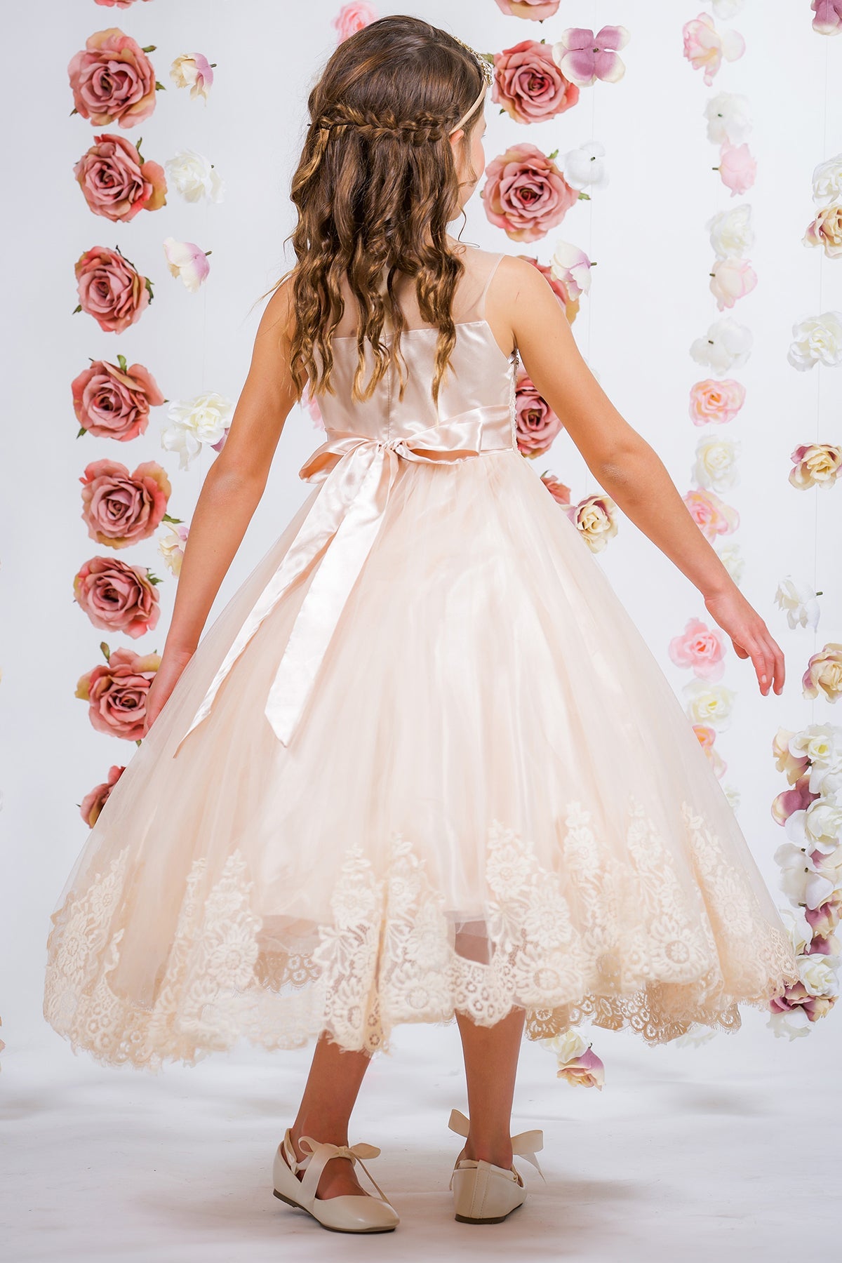 Vintage Rose Lace Appliqué Illusion Bateau Girls Dress with Plus Sizes 10 / Vintage Rose Vintage Rose Lace Appliqué Illusion Bateau Girls Dress with Plus Sizes 10 / Vintage Rose
