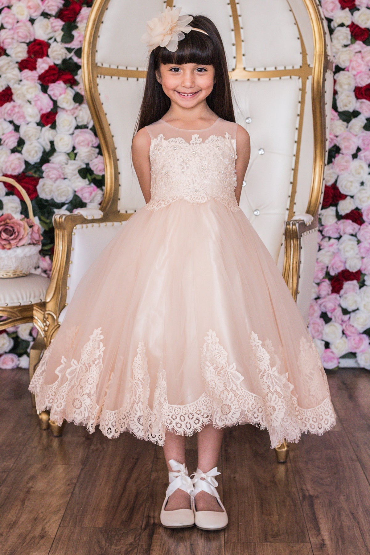 Vintage Rose Lace Appliqu Illusion Bateau Girls Dress with Plus Sizes 10 / Vintage Rose Vintage Rose Lace Appliqu Illusion Bateau Girls Dress with Plus Sizes 10 / Vintage Rose