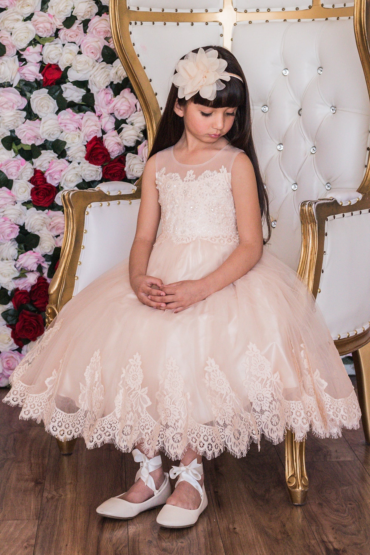 Vintage rose flower girl cheap dresses