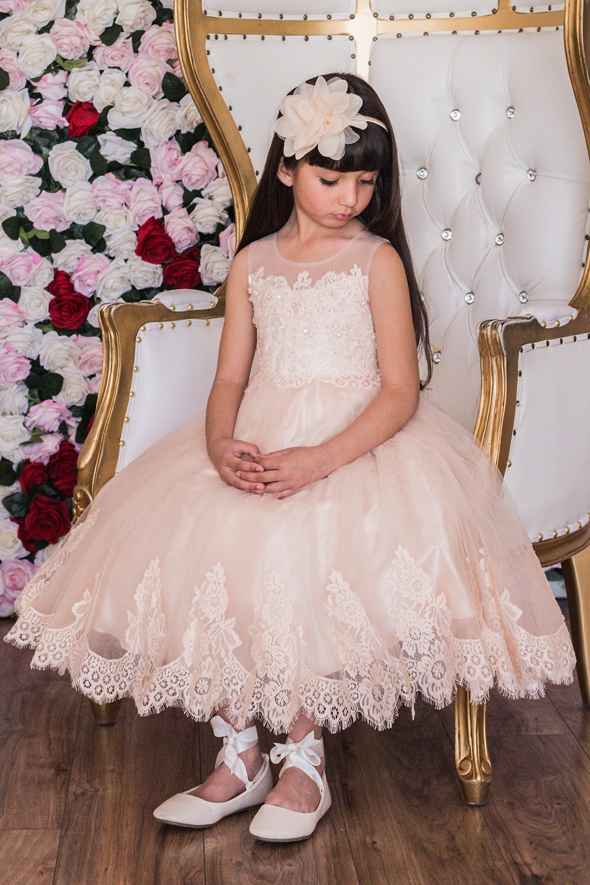vintage first communion dress Vintage Rose Lace Appliqué Illusion Bateau Girls Dress with Plus Sizes