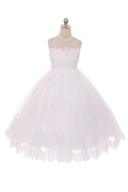 Dress - Lace Applique Illusion Bateau Girls Dress With Plus Sizes