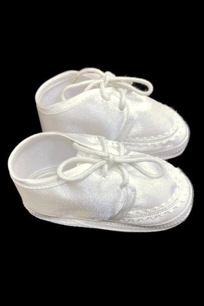 Soft-Soled White Baptism Shoes with Lace for Baby Boys