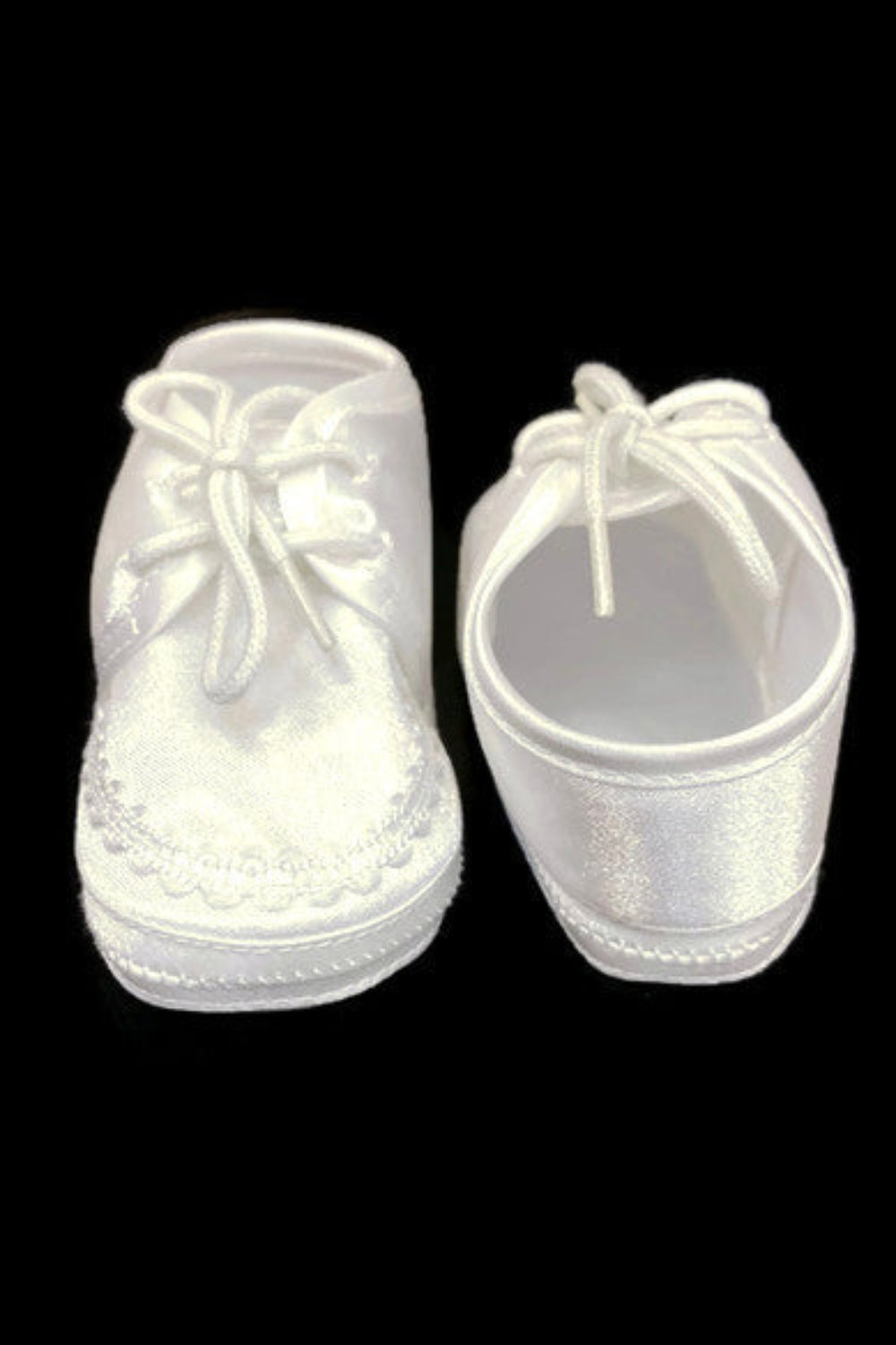 Soft-Soled White Baptism Shoes with Lace for Baby Boys