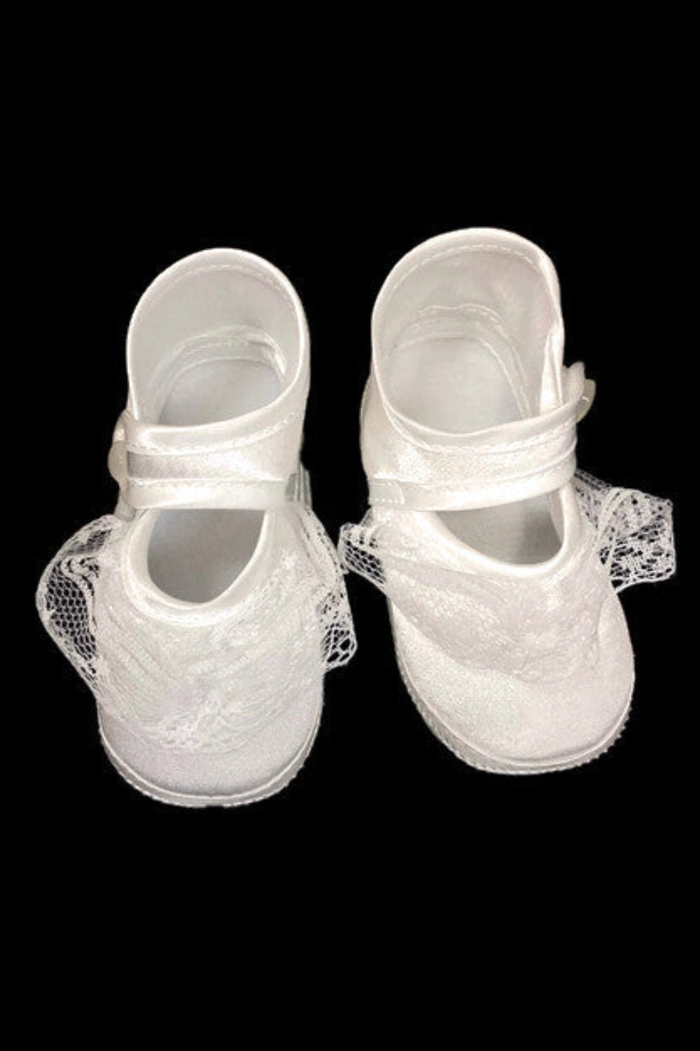 Soft-Soled White Baptism Shoes with Lace Detailing and Button Closure for Baby Girls