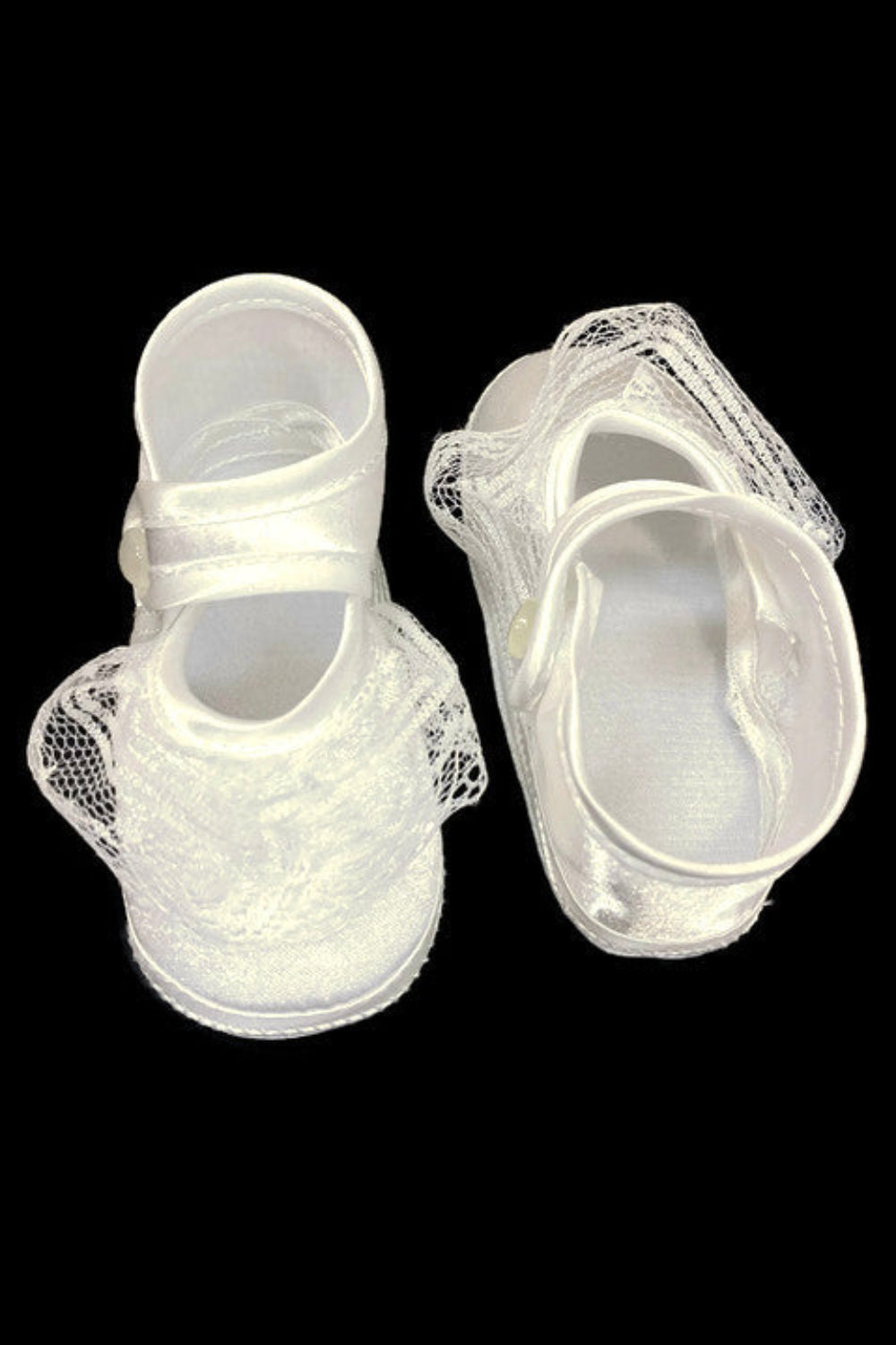 Soft-Soled White Baptism Shoes with Lace Detailing and Button Closure for Baby Girls