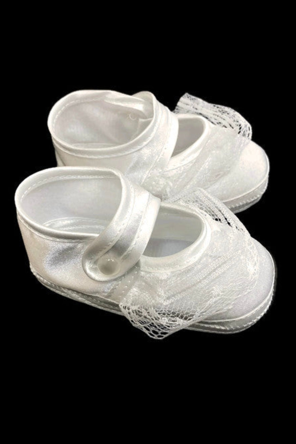 Soft-Soled White Baptism Shoes with Lace Detailing and Button Closure for Baby Girls