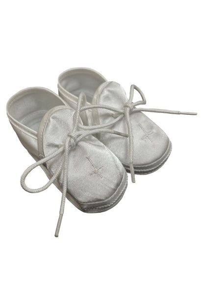 Soft-Soled White Baptism Shoes with Cross Detail for Baby Boys