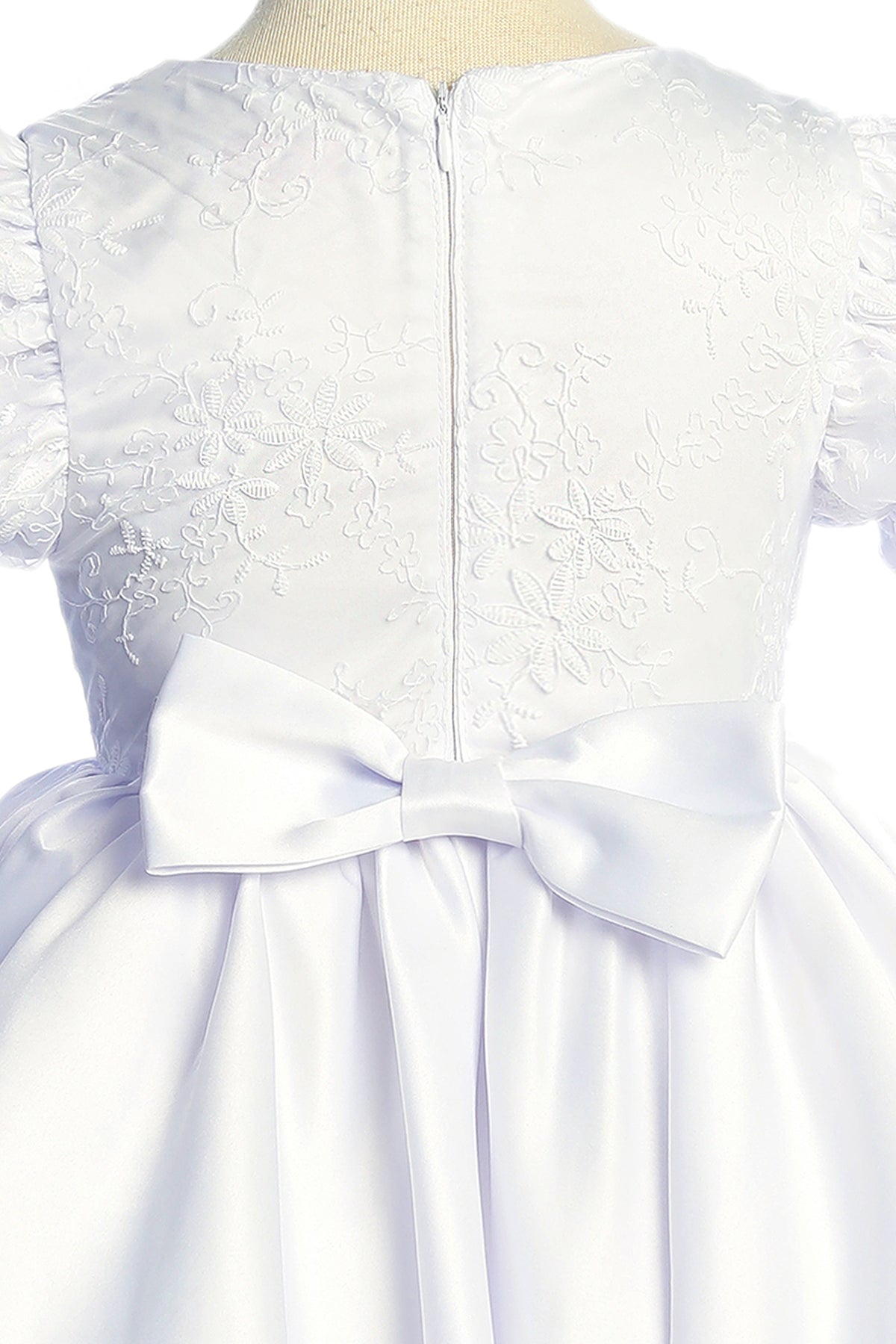 Satin Babydoll Embroidered Puff Sleeve Full Girls Dress with Plus Sizes 12 / White Satin Babydoll Embroidered Puff Sleeve Full Girls Dress with Plus Sizes 12 / White