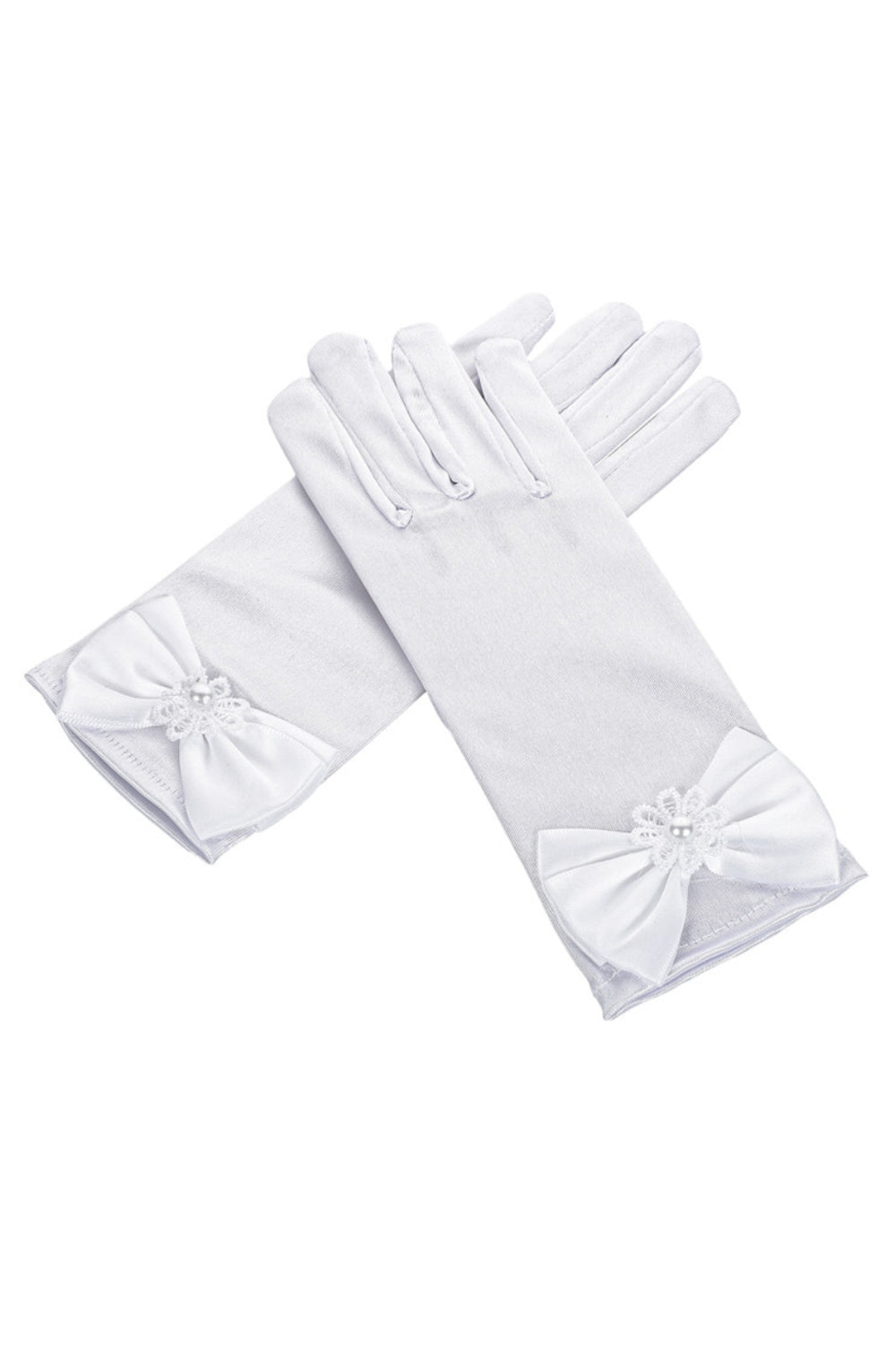 Satin Wrist-Length Gloves with Satin Bow for Girls