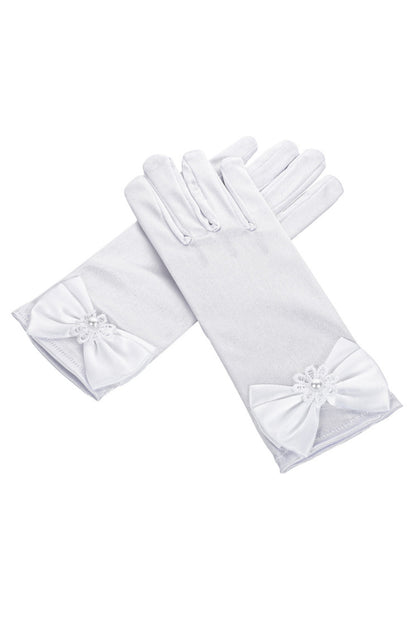 Satin Wrist-Length Gloves with Satin Bow for Girls