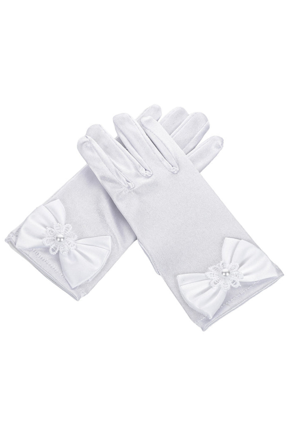 Satin Wrist-Length Gloves with Satin Bow for Girls