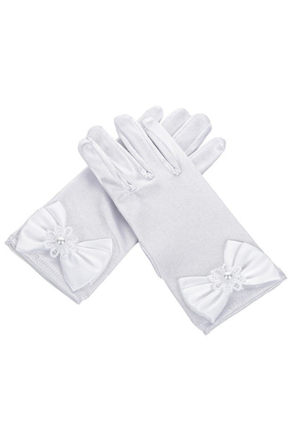 Satin Wrist-Length Gloves with Satin Bow for Girls